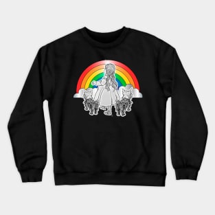 Little girl with dogs watching the rainbow Crewneck Sweatshirt